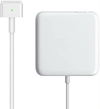 MacBook MagSafe 2 T-tip charger with cable and green LED indicator on white background