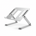 Silver aluminium laptop stand on white background
