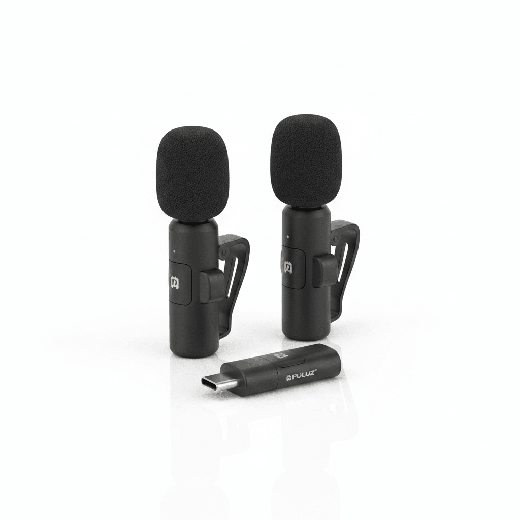 PULUZ PU3151B dual wireless lavalier microphones without box on white background