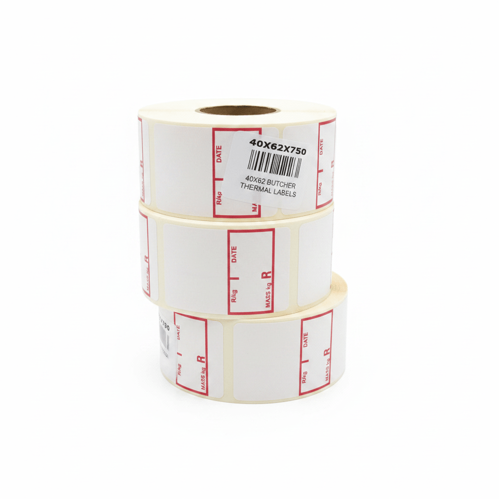 40x62 Butcher Thermal Labels stacked rolls - square