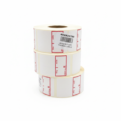 40x62 Butcher Thermal Labels stacked rolls - square