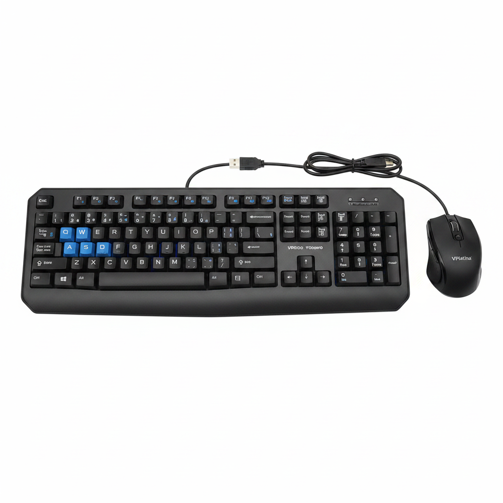 VPlatina VM11 wired keyboard and mouse combo on white background